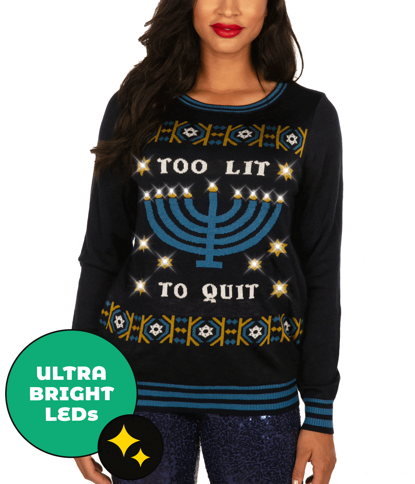 Too Lit to Quit Light Up Ugly Hanukkah Sweater Women s Hanukkah