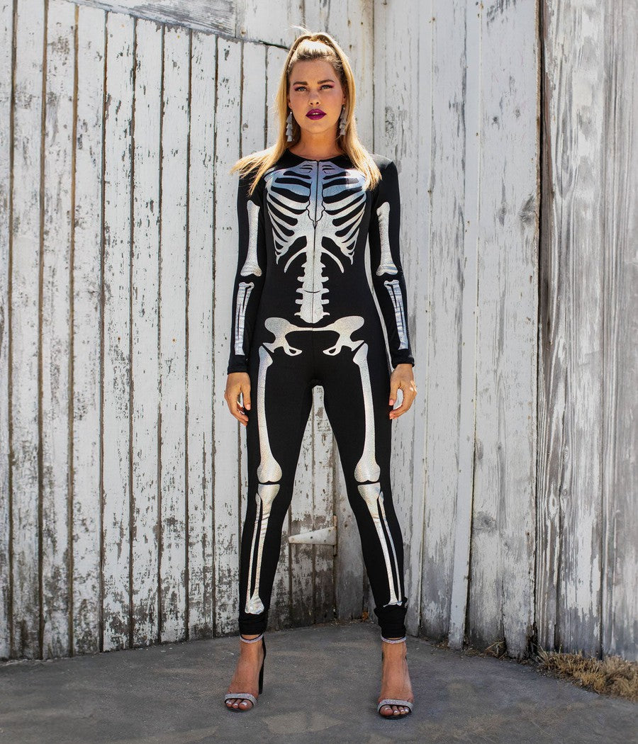 Shimmer Skeleton Bodysuit Costume: Women's Halloween Outfits
