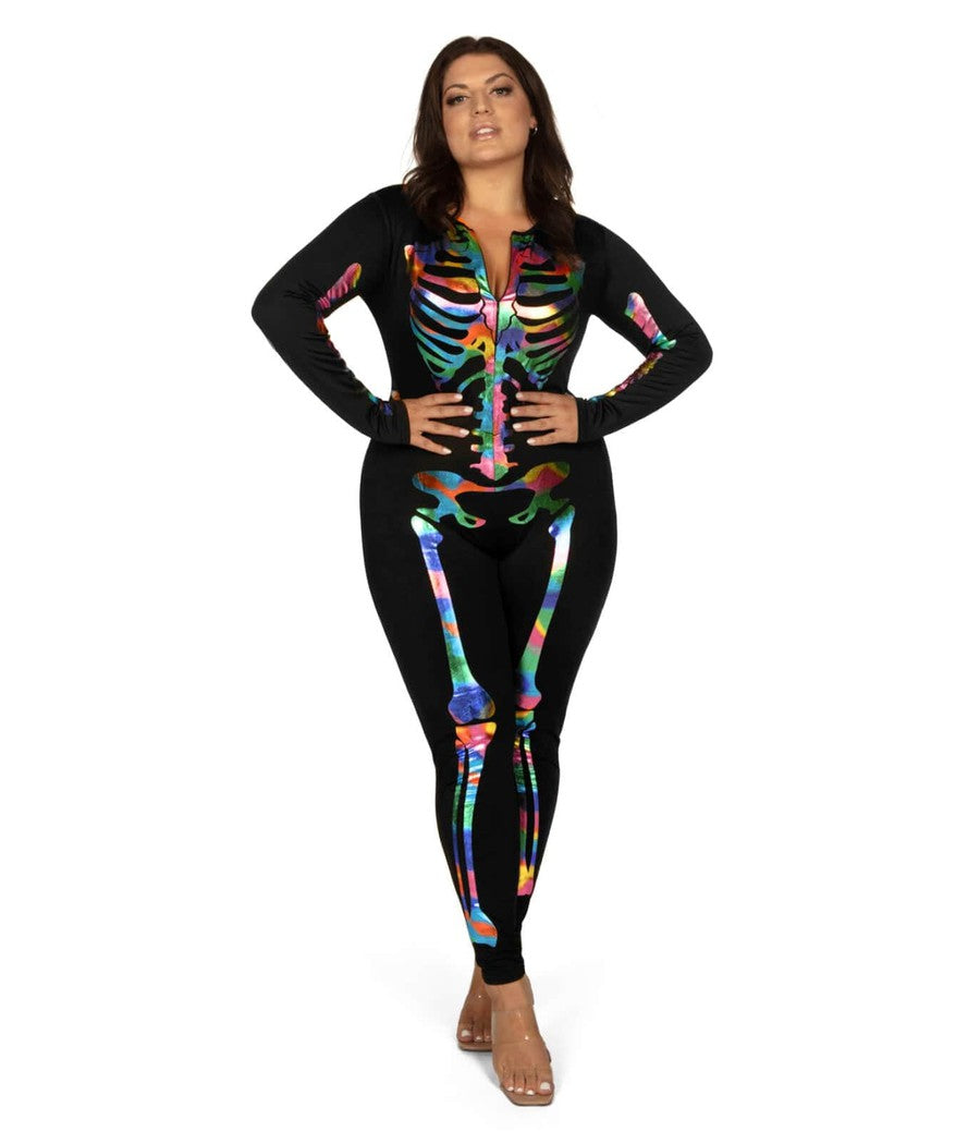 Iridescent Skeleton Plus Size Bodysuit Costume: Women's Halloween