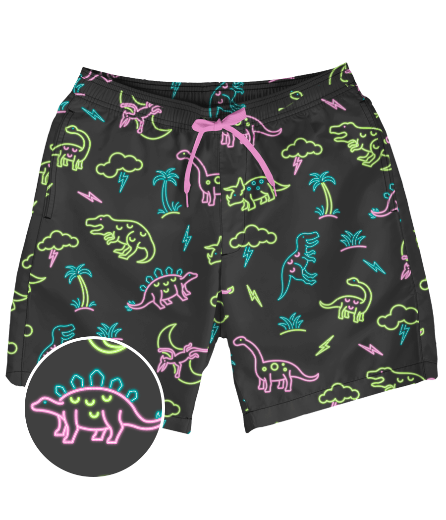 Neon Dinosaur Stretch Swim Trunks: Men's Summer Outfits