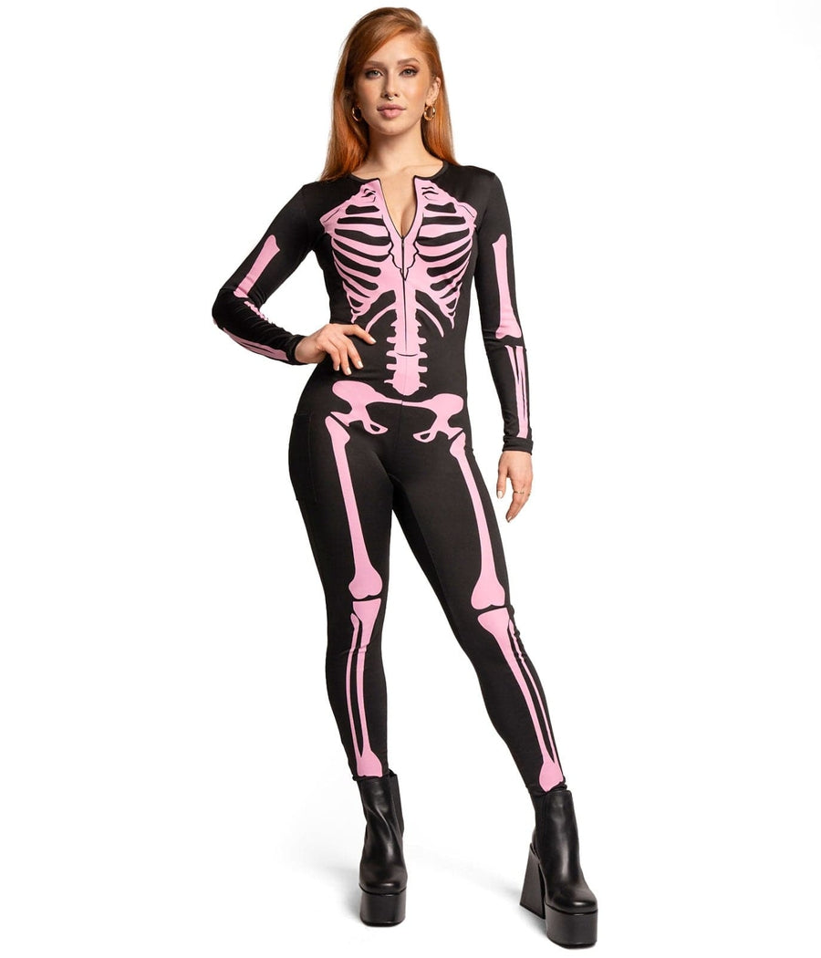 Pink Skeleton Bodysuit Costume: Women's Halloween Outfits