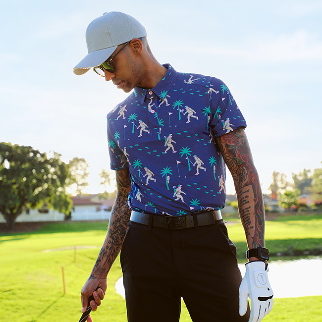 shop golf clothing - image of model wearing men's bigfoot bogey golf polo