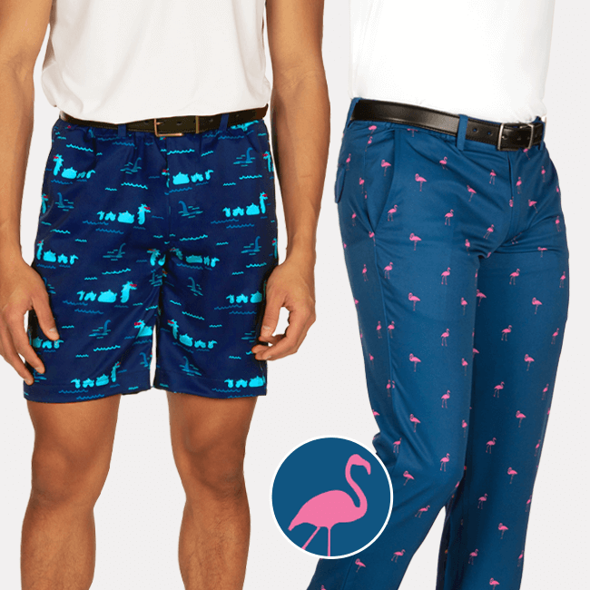 shop golf bottoms - men's nothin' but nessy golf shorts and men's fairway flamingo golf pants