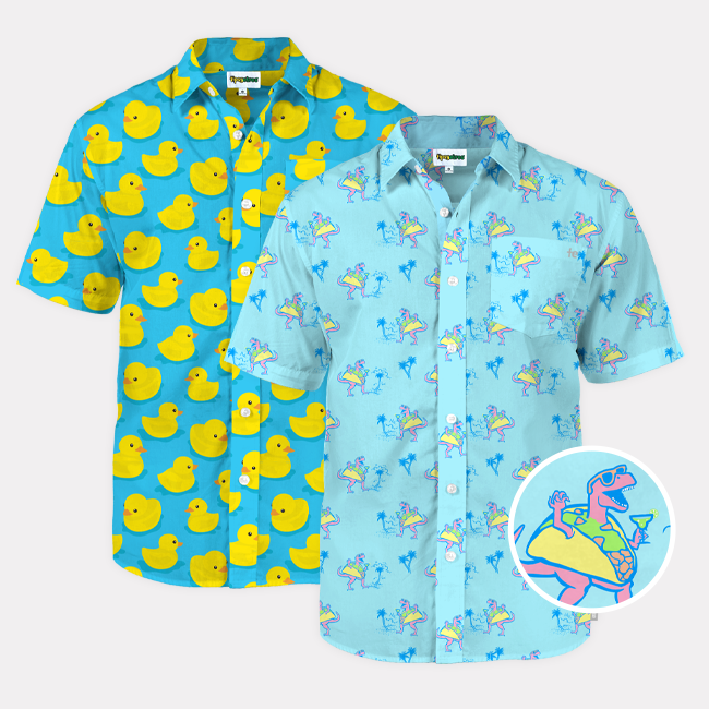 shop hawaiian shirts - men's rubber ducky and men's tacosaurus hawaiian shirts