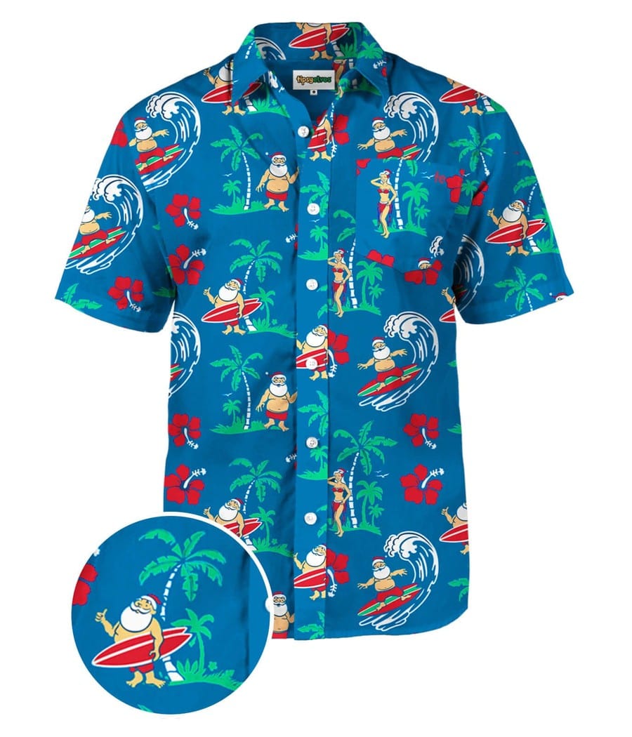 Men's Surf's Up Santa Button Down Shirt