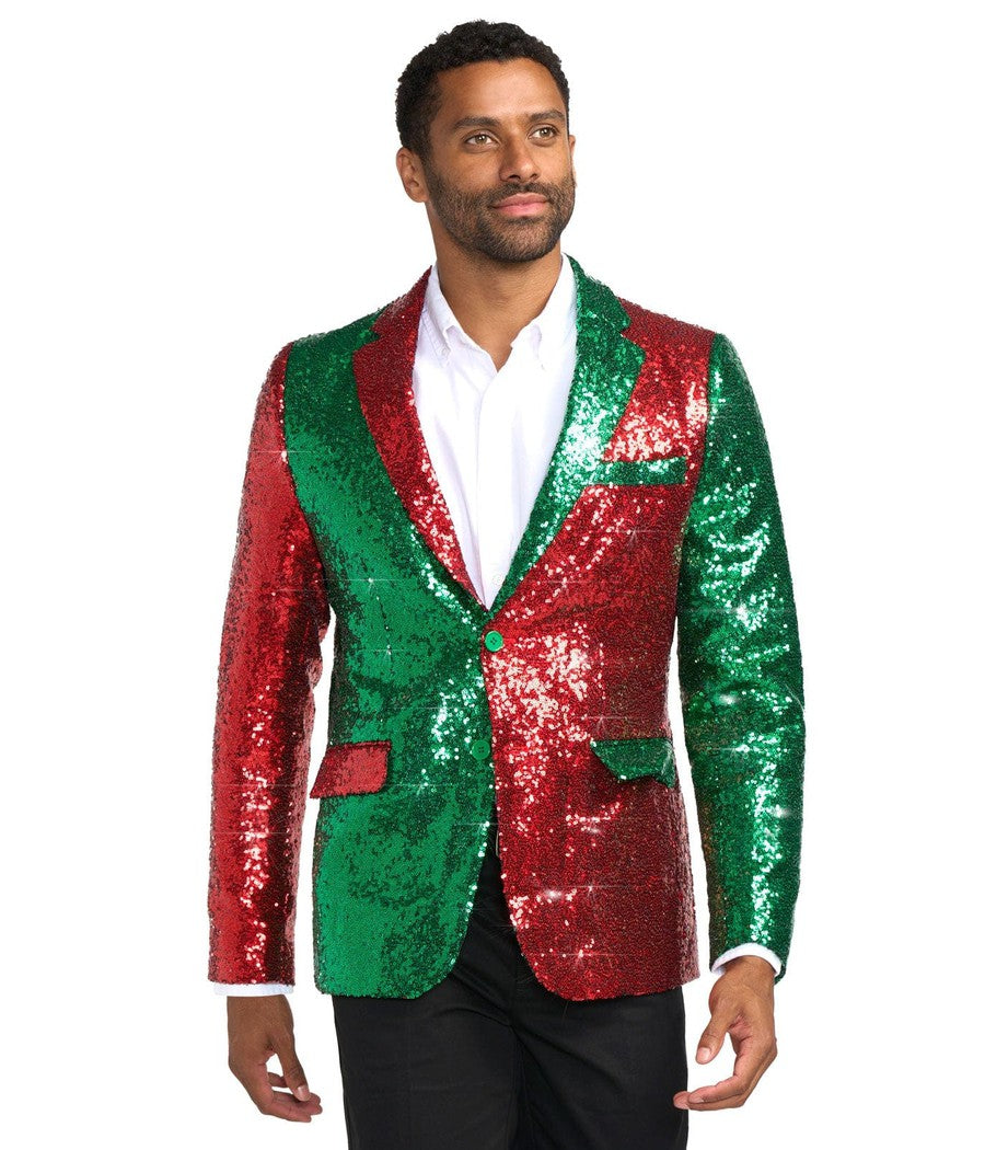 Men's Tipsy Elves Red and Green Sequin Mid Blazer 40 Red/Green Men's Tipsy Elves Red and Green Sequin Mid Blazer 40 Red/Green