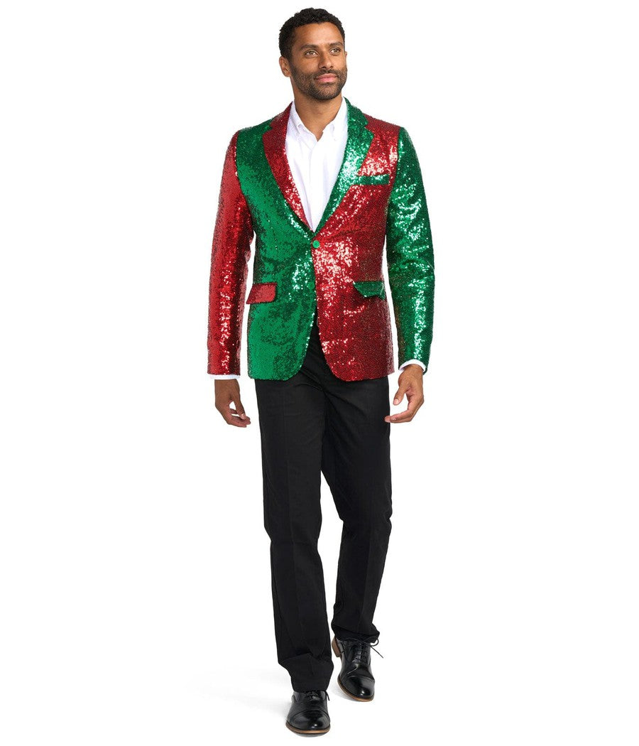 Men's Red and Green Sequin Blazer Image 3
