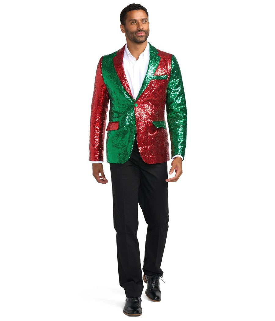 Men's Red and Green Sequin Blazer