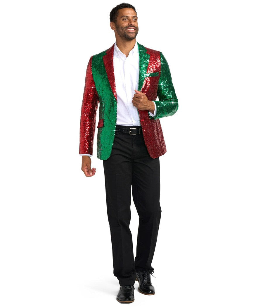 Men's Red and Green Sequin Blazer Image 4