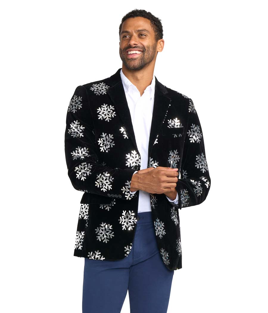 Tipsy Elves Men's Black Sequined Snowflake Velvet Blazer Size 46 Tipsy Elves Men's Black Sequined Snowflake Velvet Blazer Size 46