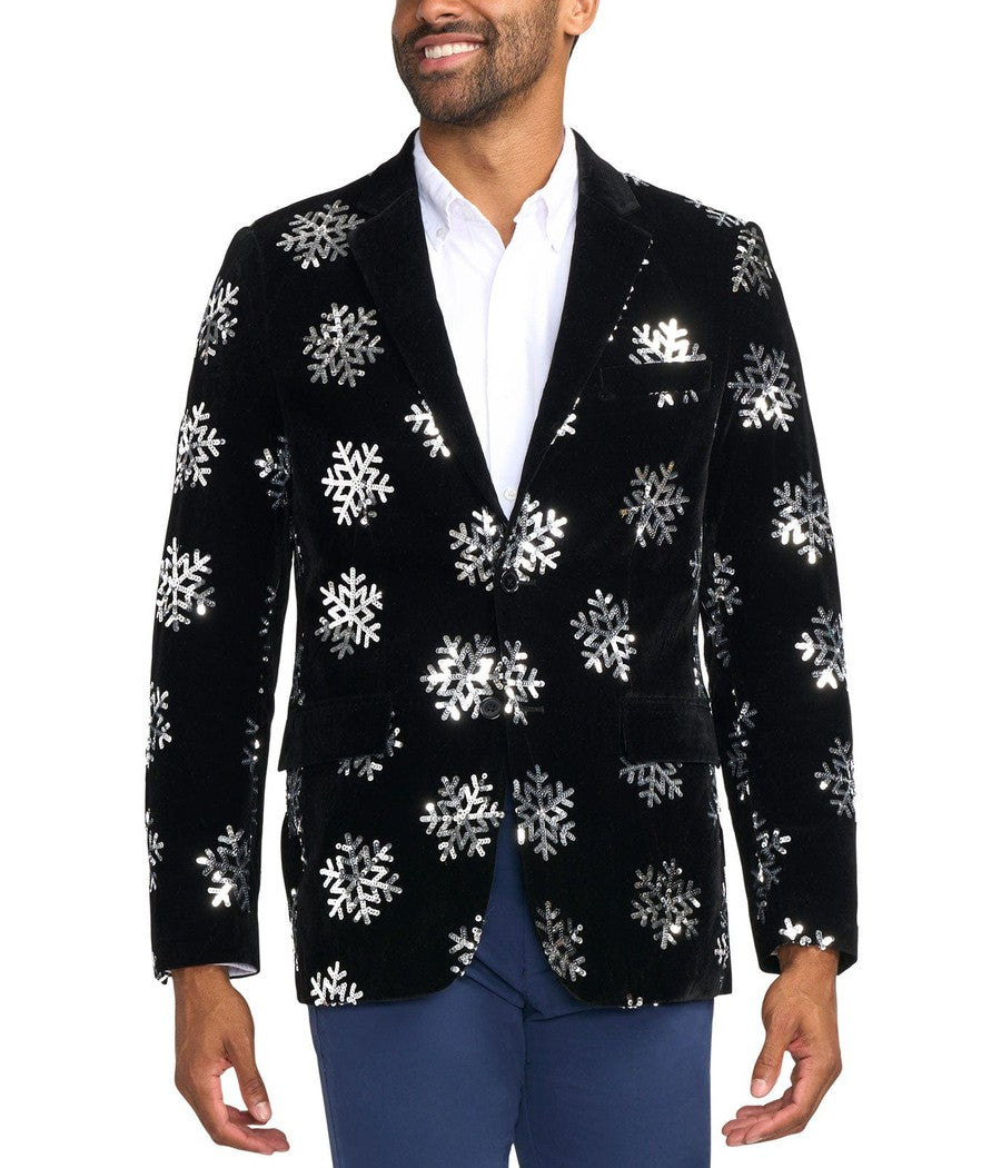 Men's Sequined Snowflake Velvet Blazer