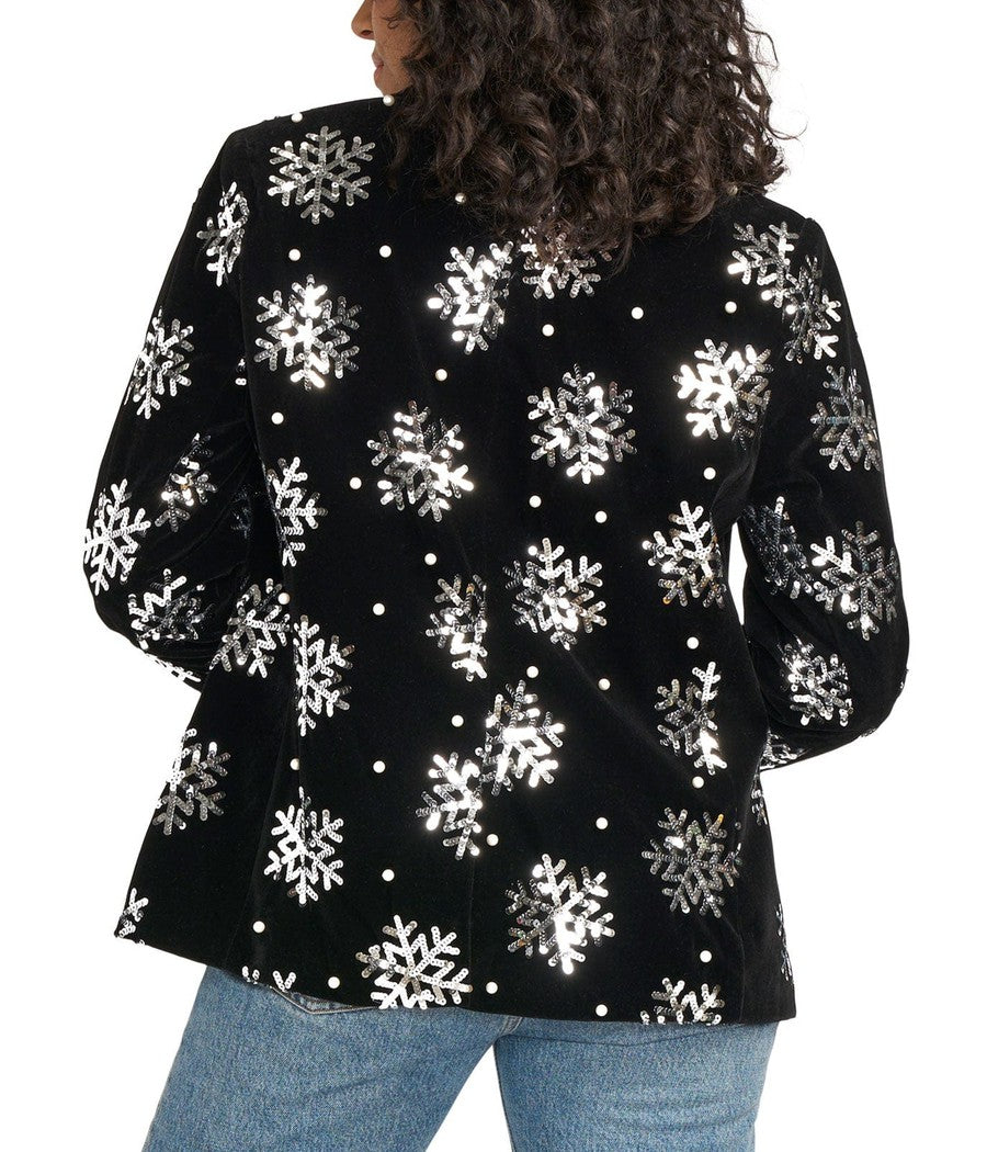 Women's Sequined Snowflake Velvet Blazer