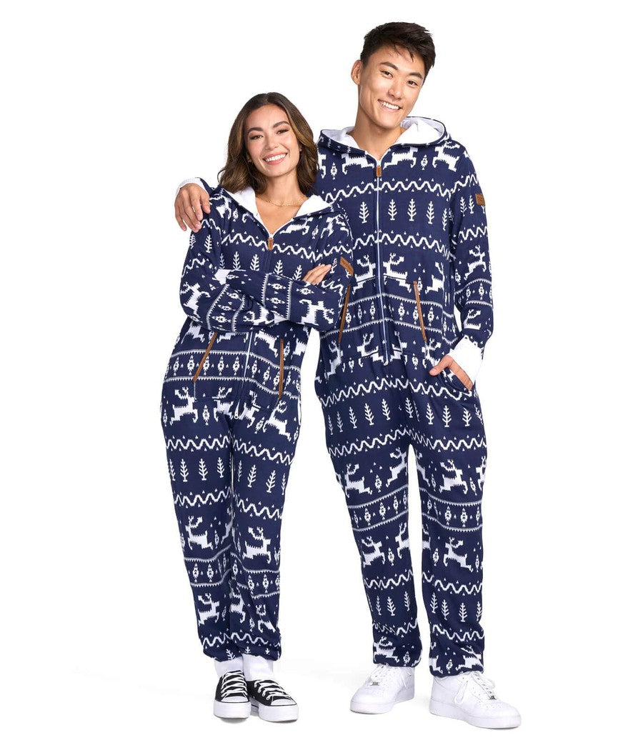 Matching Navy Fair Isle Knit Couples Jumpsuits