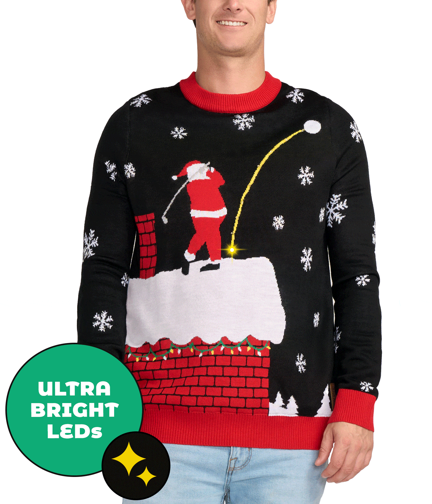 top gear christmas sweater Men's Santa Slice Light Up Ugly Christmas Sweater | Funny & Festive X-Mas Sweaters | All Sizes | Black