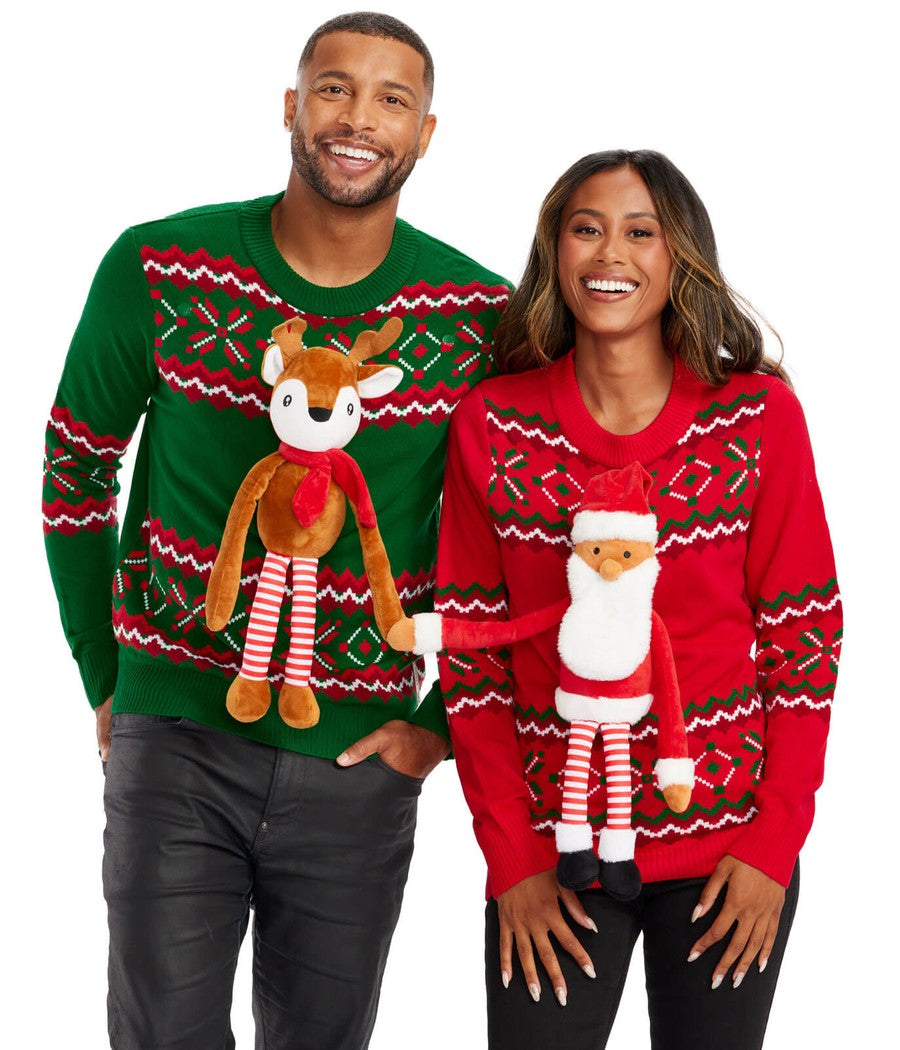 Reindeer Santa Magnetic Duo Ugly Christmas Sweaters Tipsy Elves