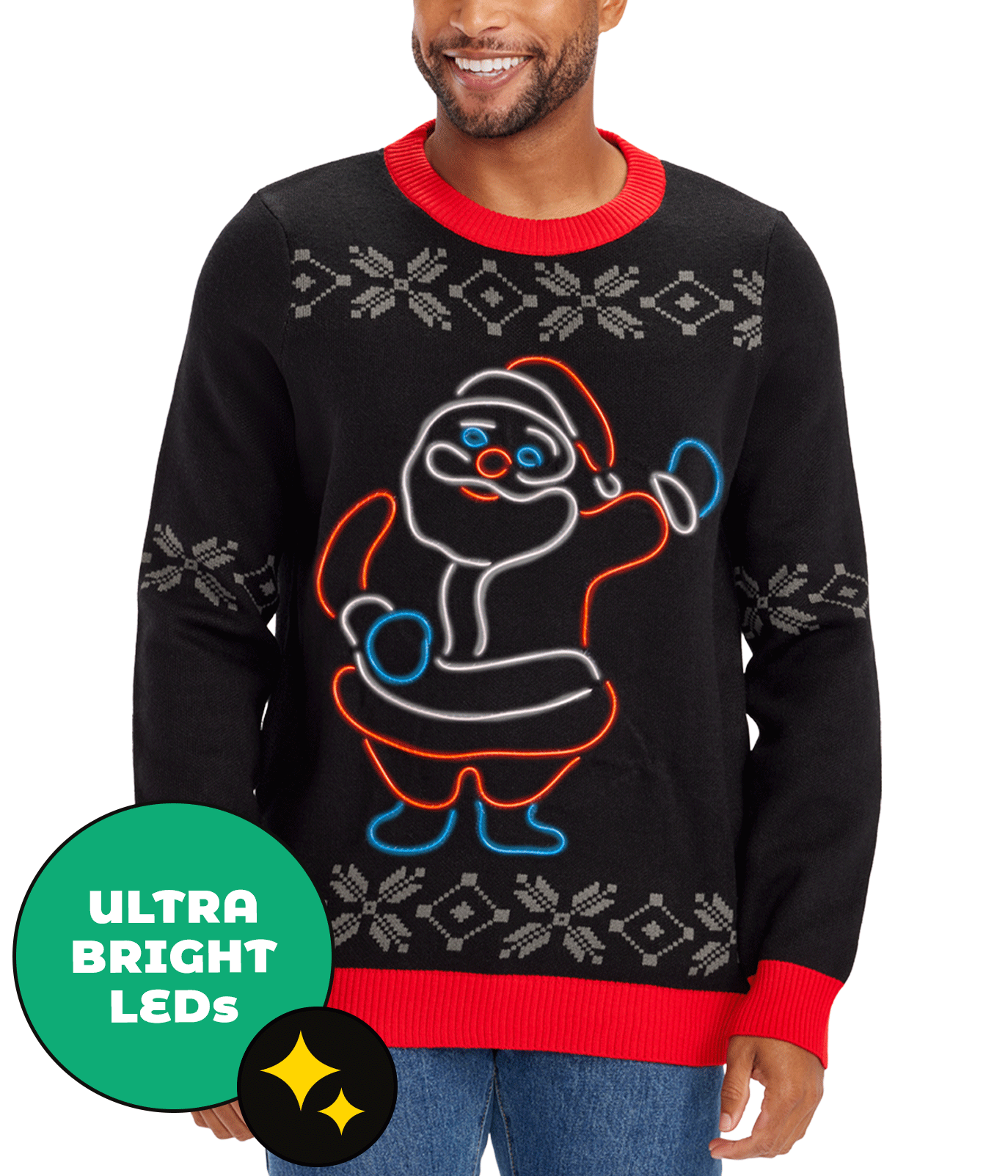 Men's Ho Ho Hello Neon LED Light Up Ugly Christmas Sweater | Tipsy