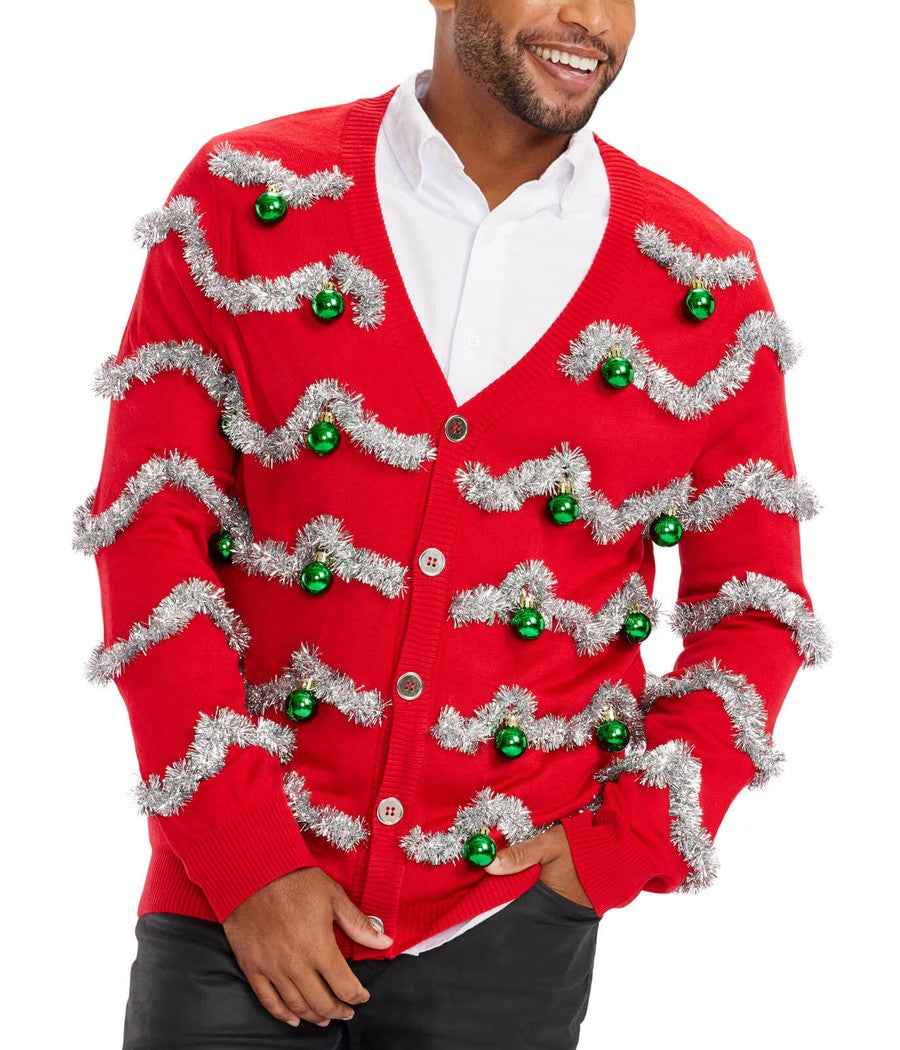 Tinsel Christmas Cardigan Sweater: Men's Christmas Outfits Tipsy