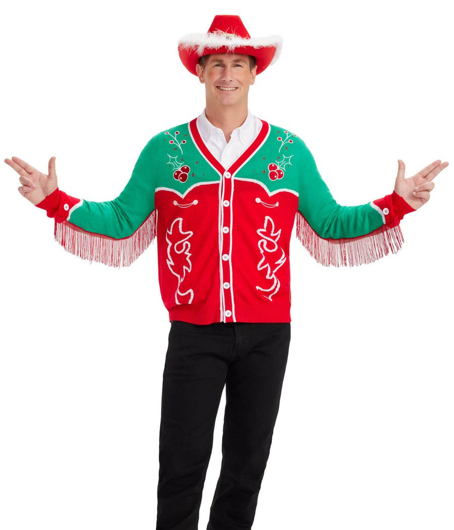 Christmas Cowboy Cardigan Sweater: Men's Christmas Outfits Tipsy