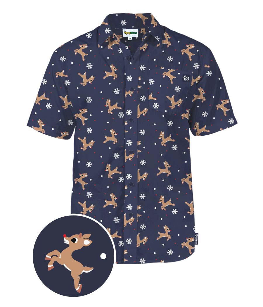 Men's Tipsy Elves Rudolph Button Up Shirt Large Navy