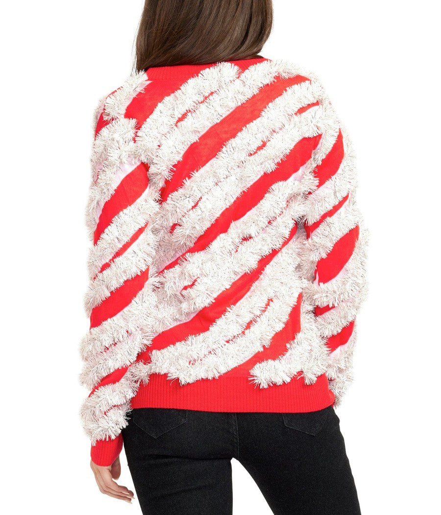 Women's Candy Cane Tinsel Cardigan Sweater