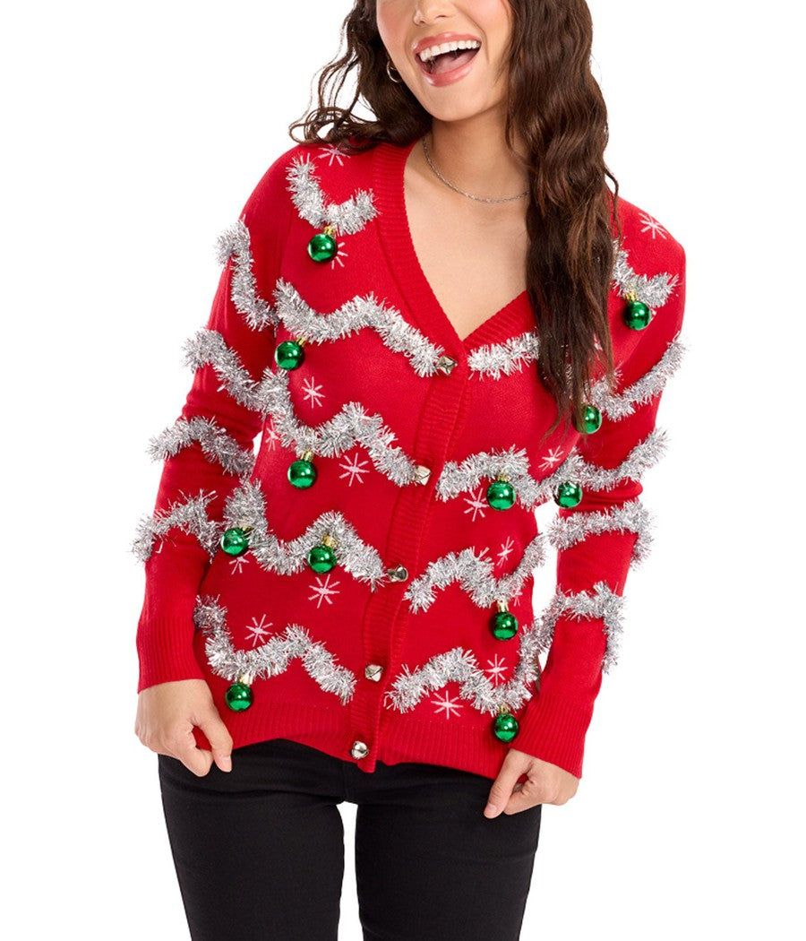 Tinsel Ugly Christmas Cardigan Women s Christmas Outfits Tipsy Elves