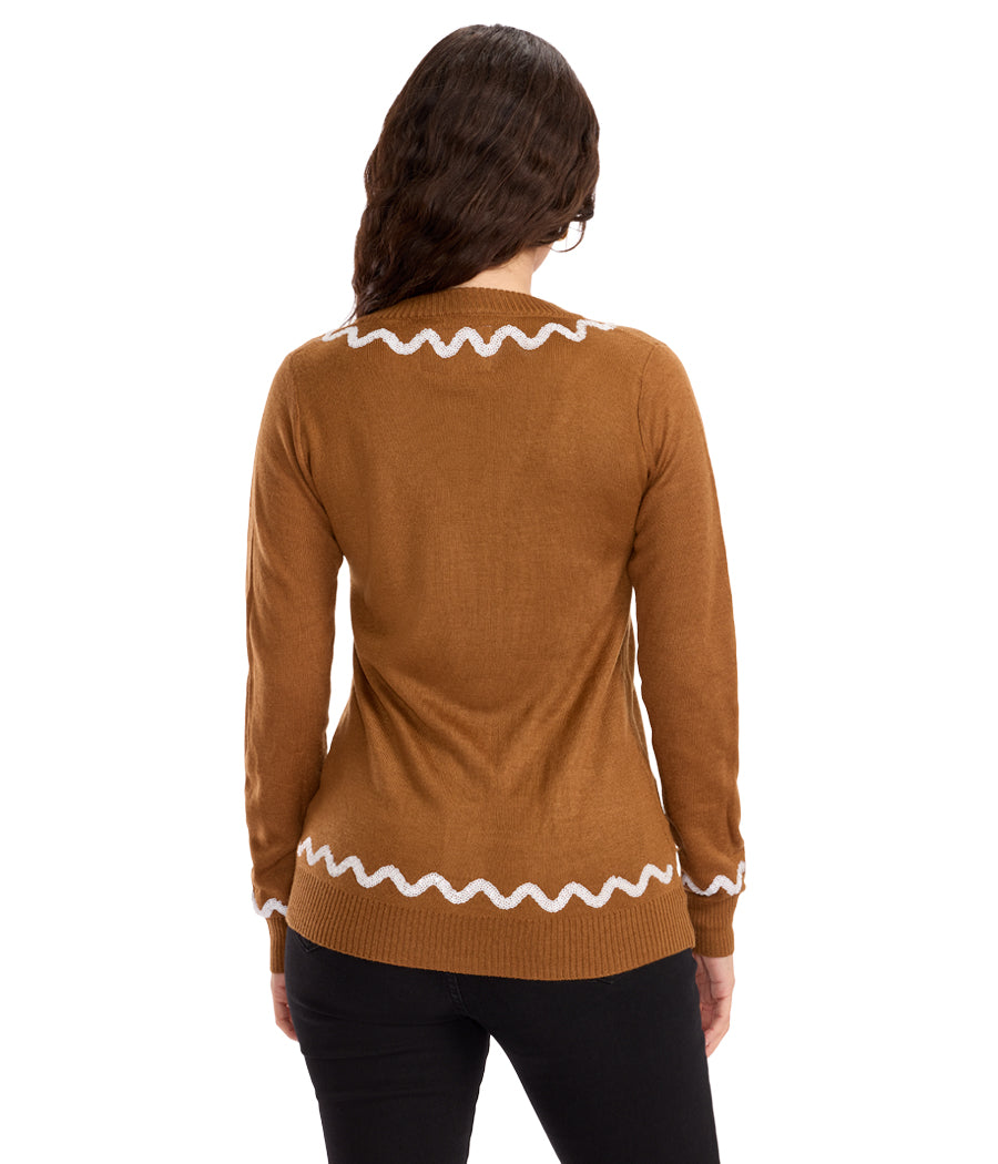 Women's Gingerbread Man Ugly Christmas Cardigan Sweater Image 2