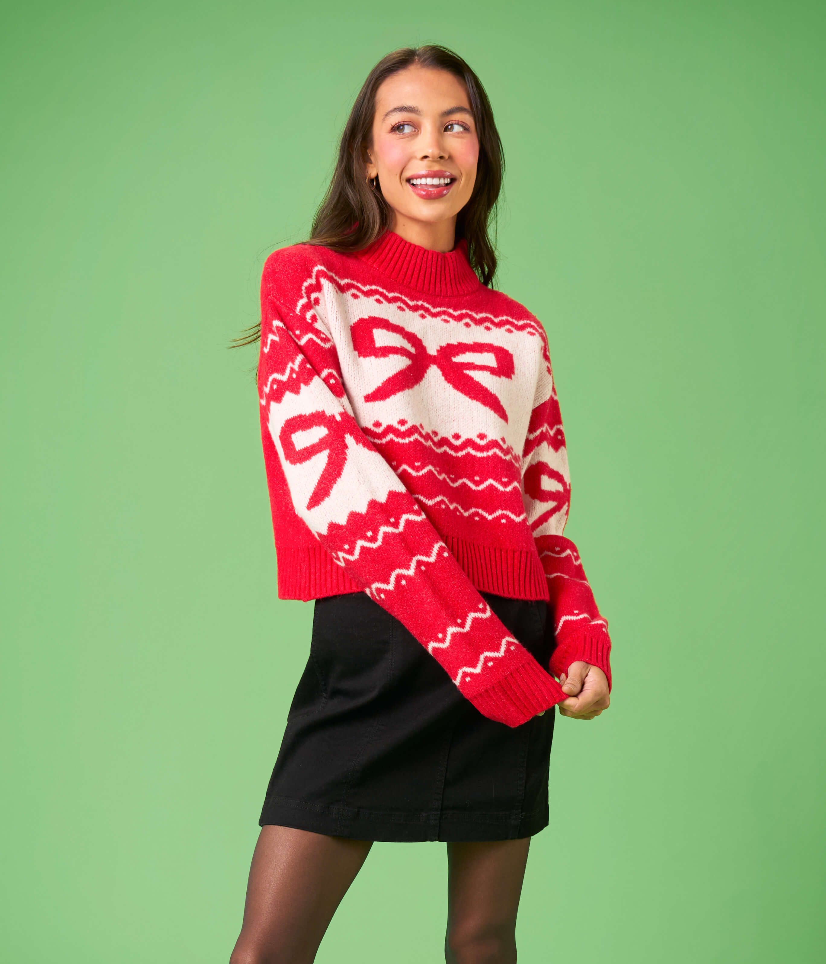 ideaswam KNIT SWEATER (Red) L 袋　ステッカー付き Cozy Knit Bow Cropped Sweater: Women's Christmas Outfits | Tipsy Elves