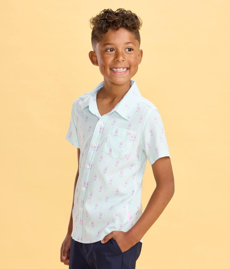 boys easter dress shirt Boys Short Sleeve Easter Egg Print Poplin Button Up Shirt - BLUE