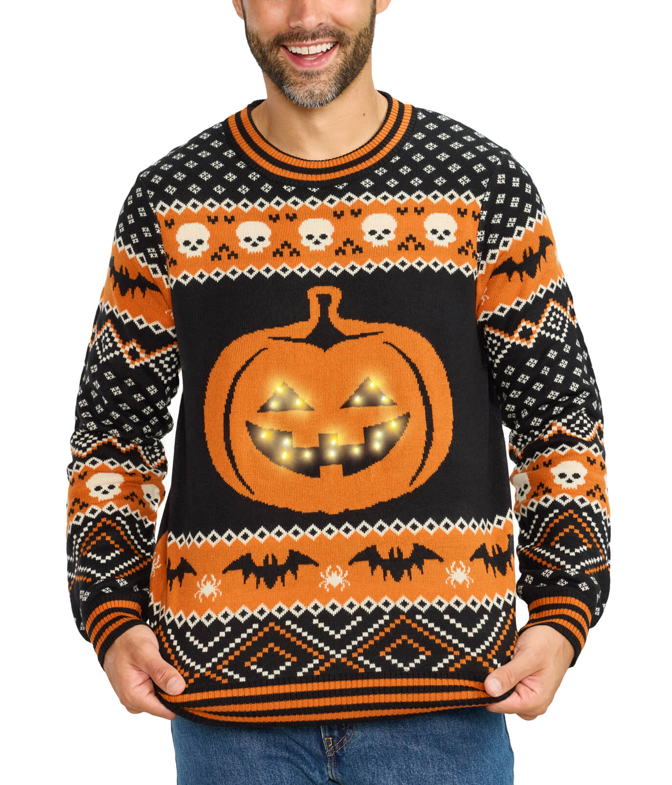 Pumpkin Light Up Sweater: Men's Halloween Outfits Tipsy Elves