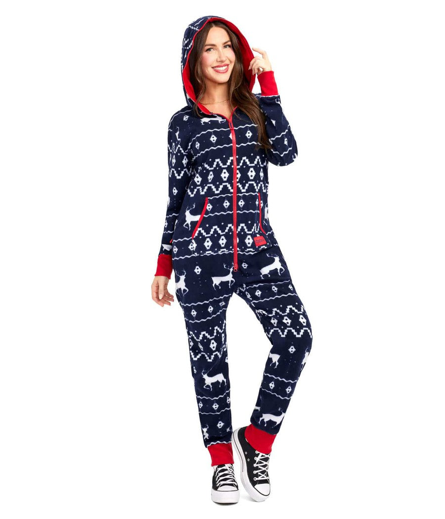 Women's Blue Reindeer Christmas Jumpsuit Tipsy Elves