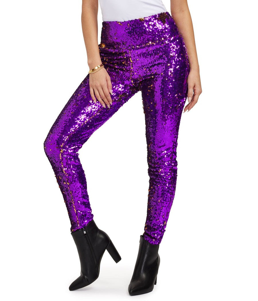 Purple and Gold Reversible Sequin High Waisted Leggings
