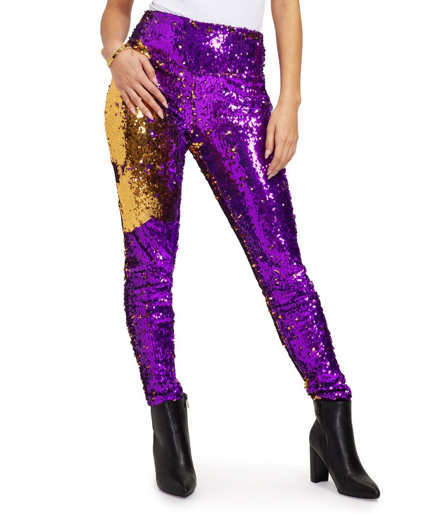 Purple and Gold Reversible Sequin High Waisted Leggings