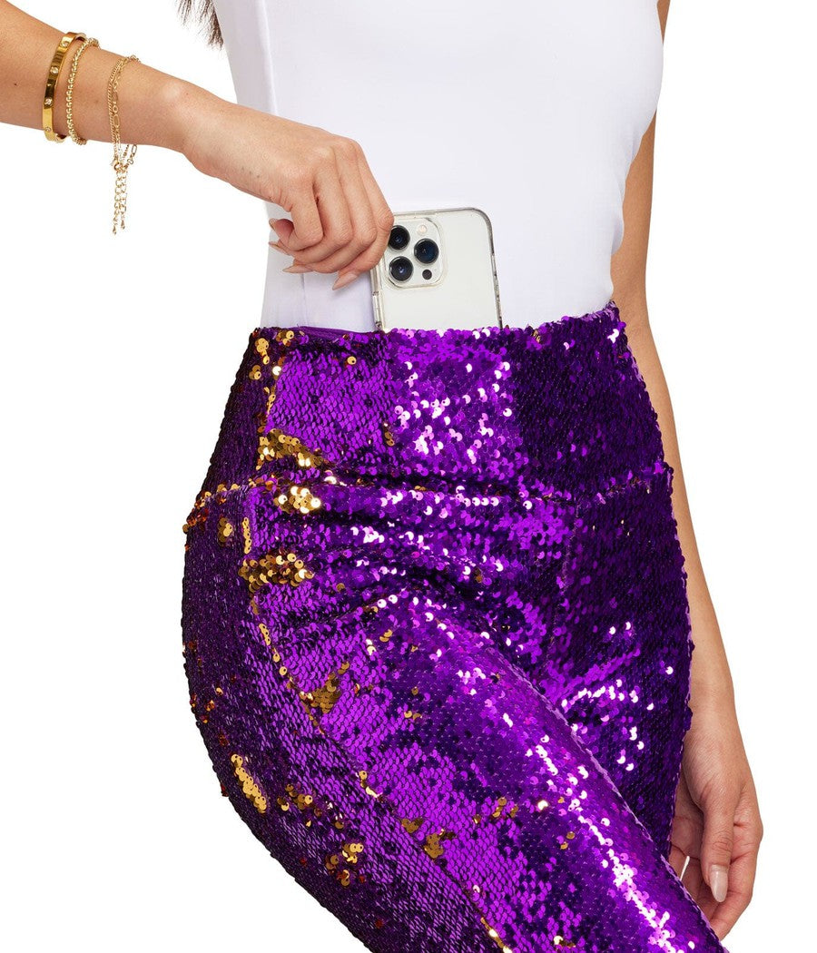 Purple and Gold Reversible Sequin High Waisted Leggings Image 5