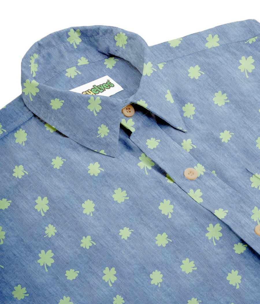 Men's Blue Clover Button Down Shirt Image 4