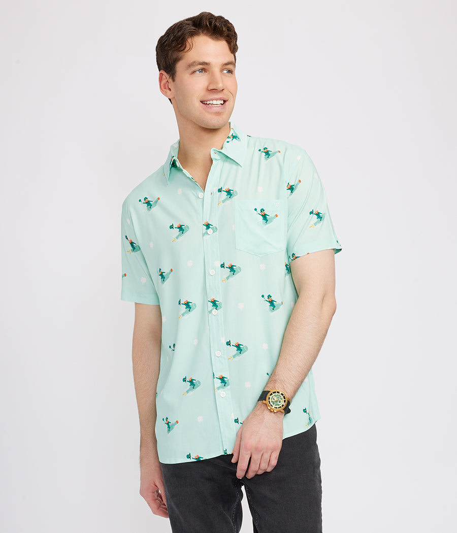 Men's Leprechaun Liftoff Button Down Shirt Image 2
