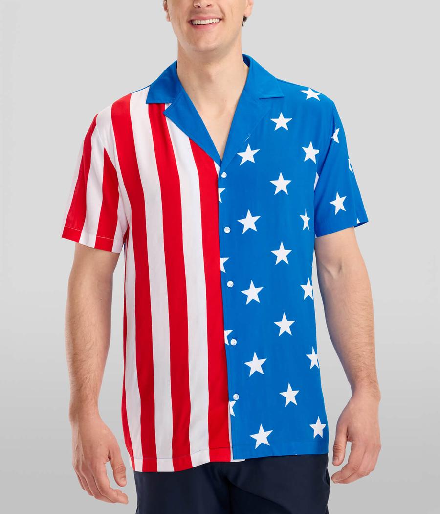 Vertical Flag Cabana Shirt: Men's Patriotic Outfits Tipsy Elves