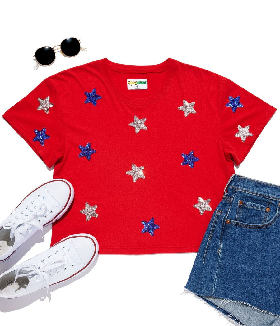 Women's Stars of Summer Sequin Cropped Tee Image 2