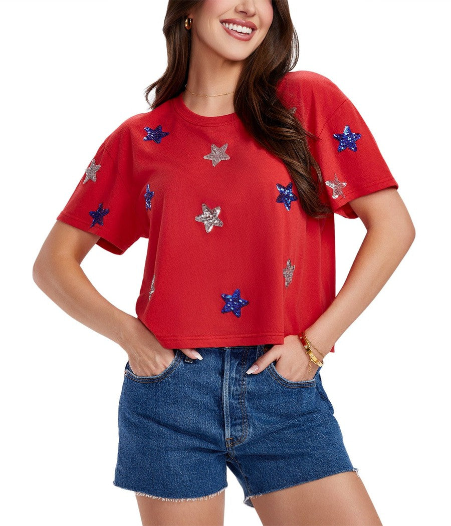 Stars of Summer Sequin Cropped Tee: Women's Patriotic