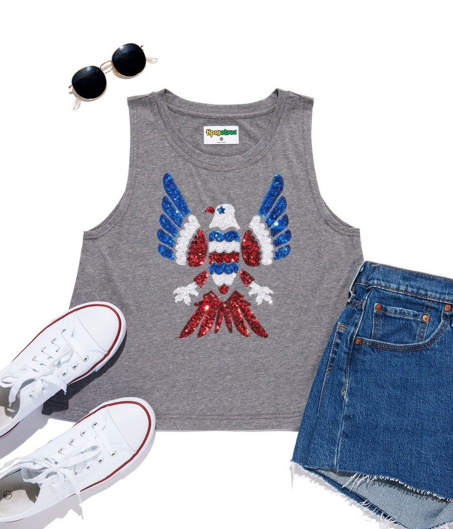 Women's Freedom Flies Sequin Cropped Tank Top Image 2