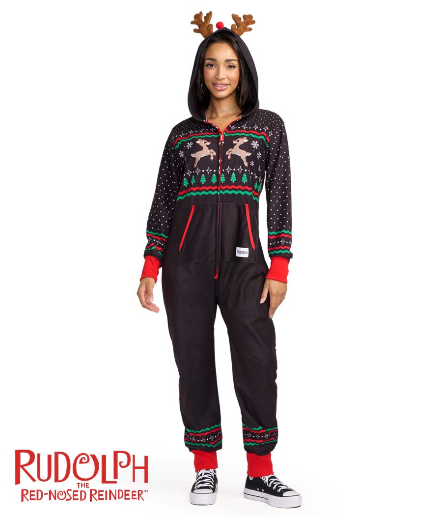 Fleece Rudolph Christmas Onesie Fair Isle Rudolph Jumpsuit