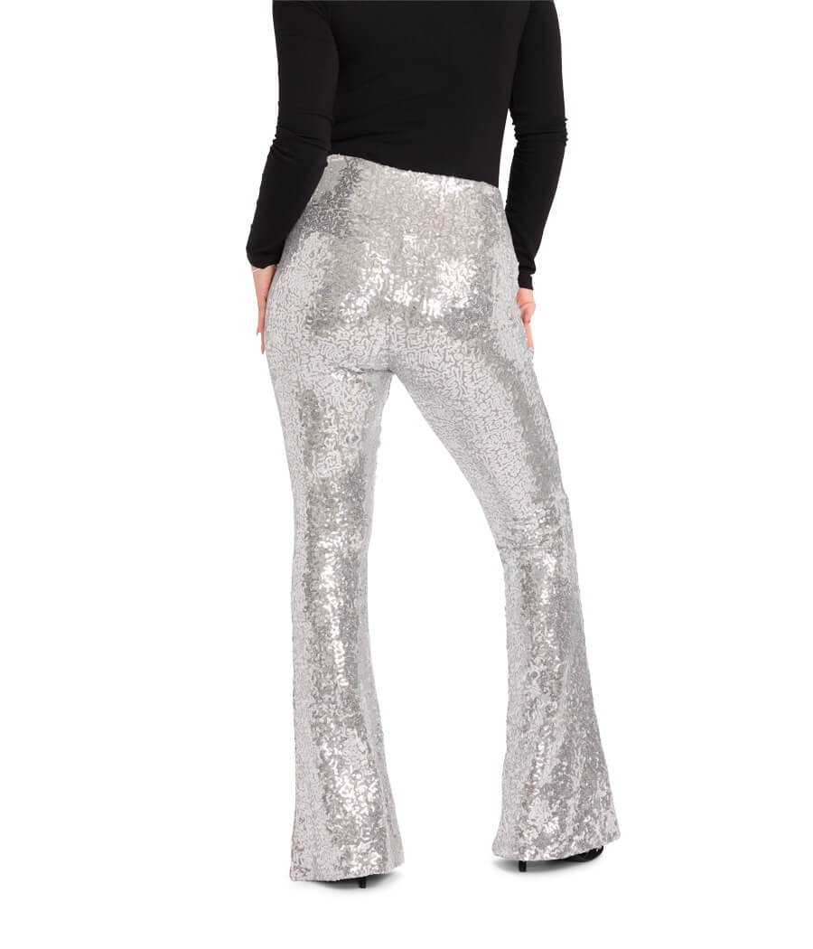 Silver Sequin Flare Leggings Image 2