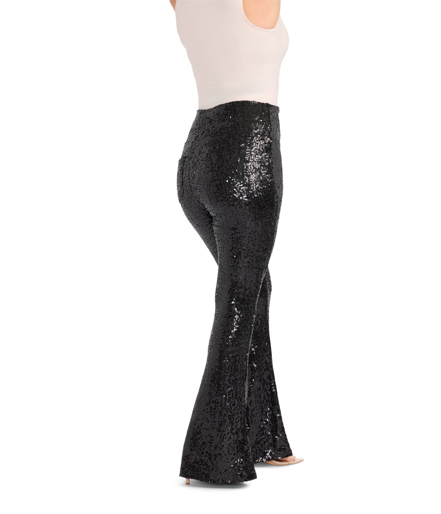 Black Sequin Flare Leggings Image 2