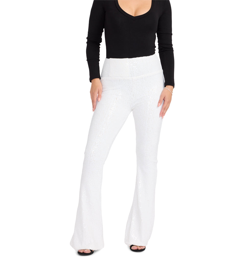 White Sequin Flare Leggings: Women's Evergreen Outfits Tipsy Elves