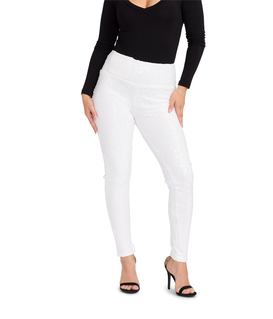 White Sequin High Waisted Leggings: Women's Evergreen Outfits