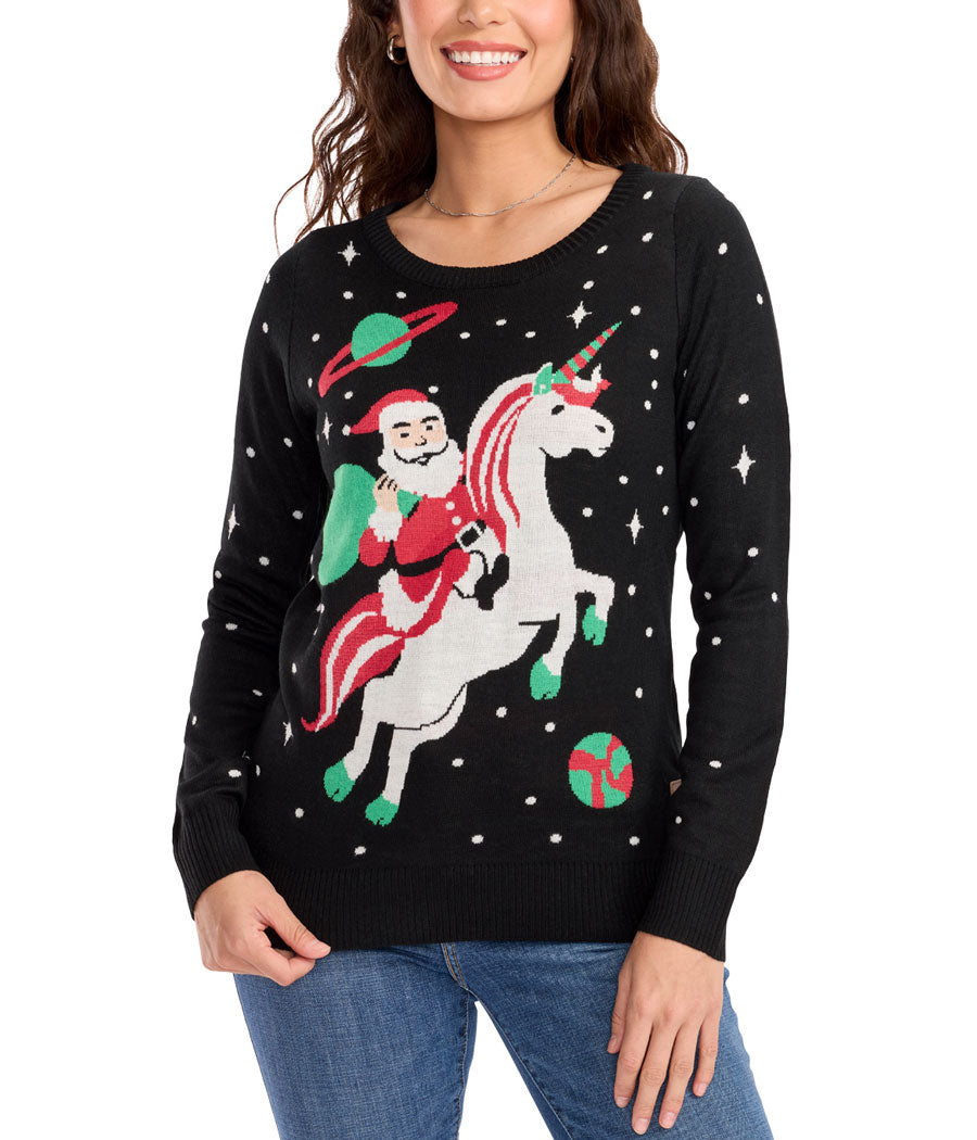 Women s Santa Unicorn Ugly Christmas Sweater Women s Christmas Outfits Tipsy Elves