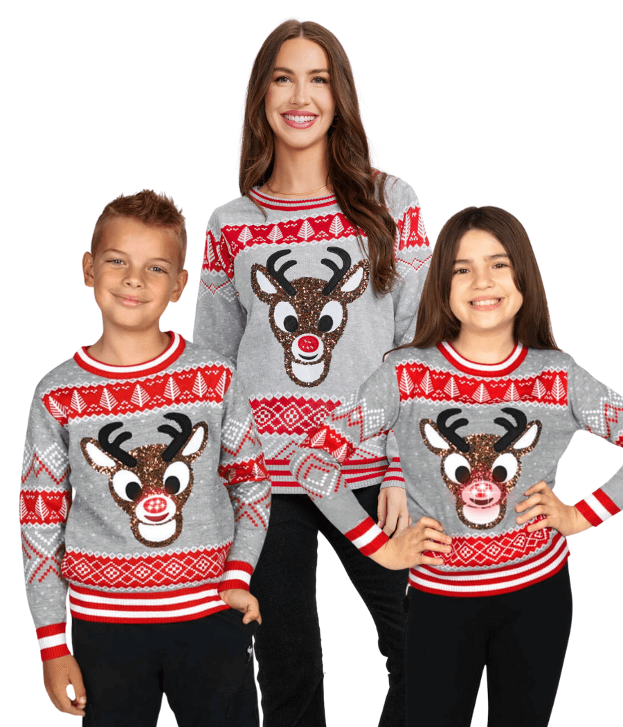 Matching Sequin Rudolph Family Christmas Sweaters Primary Image