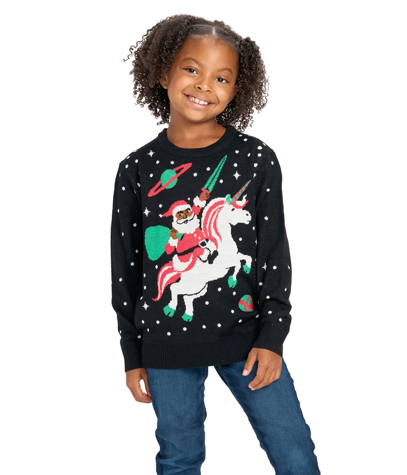 Girl's Santa Unicorn Ugly Christmas Sweater