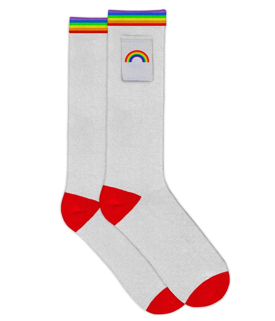 Women's White Rainbow Socks with Pocket (Fits Sizes 6-11W)