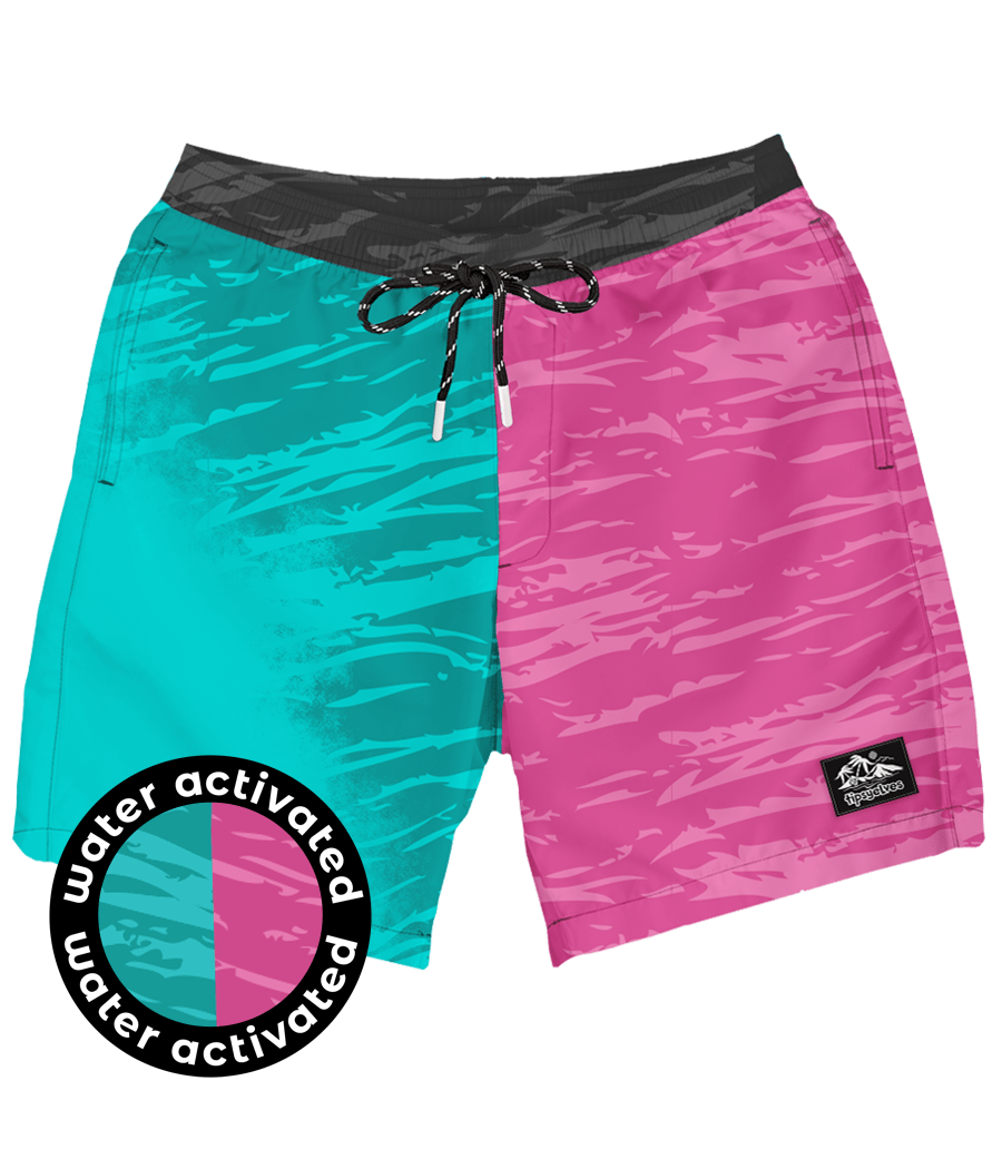 Pink and Teal Color Changing Swim Trunks Men s Summer Outfits Tipsy Elves