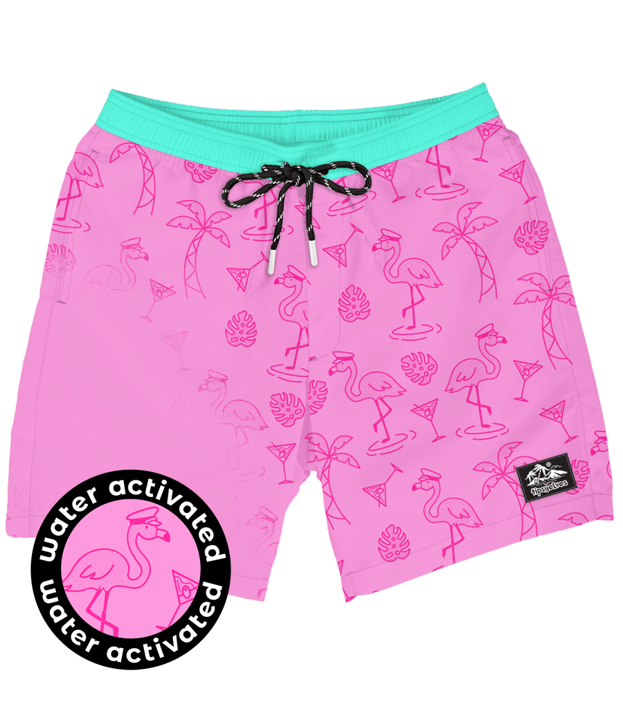 Pink Flamingo Color Changing Swim Trunks Men s Summer Outfits Tipsy Elves